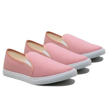 Imagem de Kit 3 Tênis Feminino Calcer Facil Slip On Confortavel Casual Branco Preto Rosa (Cor: 3 Rosas, BR, Adulto, Numérico, 36)