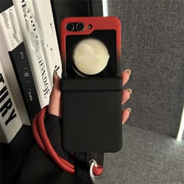 Imagem de Capa com alça de pulso dupla cor gradiente para Samsung Galaxy Z Flip 7 6 5 4 3 flip7, capa rígida com cordão fosco, cor de colisão, vermelho, preto, para Galaxy Z Flip6