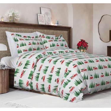 Imagem de Conjunto de capa de edredom de Natal tamanho casal – capa de edredom extra macia com 2 fronhas – roupa de cama natalina com fechos de zíper e laços – conjunto de cama confortável, aconchegante e