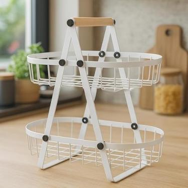 Imagem de Fruteira De Mesa Rustica De Ferro E Bambu Para Café Da Manhã Multiuso Metal Preto Cesto Organizador(FRUTEIRA OVAL BRANCA 32X18CM)