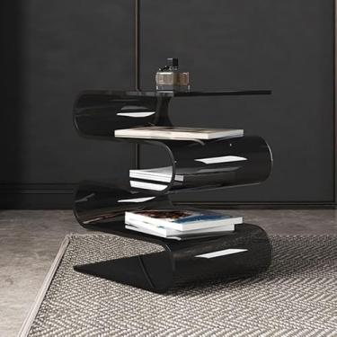 Imagem de Mesa Lateral De Acrílico, Porta-revistas, Porta-revistas De Acrílico Transparente, Mesa Lateral De Personalidade Acrílica, Organizador De Estante De 4 Camadas Para Sala De Es, Black