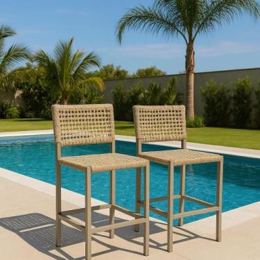 Imagem de Kit 2 Banqueta De Aluminio Em Corda Naútica Rami Area Externa Sol Chuv