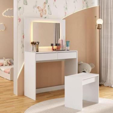 Imagem de Penteadeira Infantil 90cm Com Banqueta Espelho Led 2 Gavetas Multimóve
