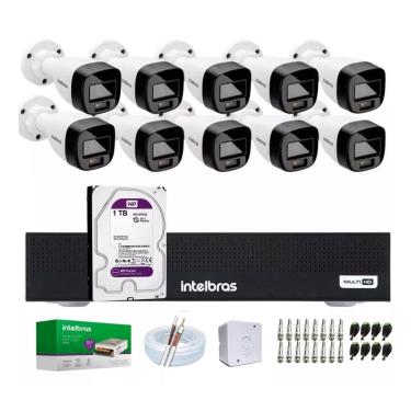 Imagem de Kit 10 Cameras Seguranca Intelbras 3220 Full Color C/ Audio, Dvr 16ch C/ Hd 1tb Purple
