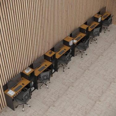 Imagem de Conjunto De Escritório Tech 5 Livreiro E 6 Mesas 90cm - Vian - Preto E Cedro Preto E Cedro