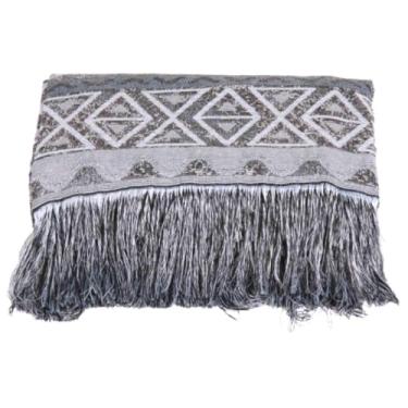 Imagem de Manta Decor Priolli Luxor para Sofá Dupla Face Tecido Jacquard 2,10m x 1,35m com Franja (Cinza Geométrico)