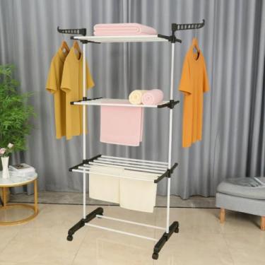 Imagem de Varal De Chão 3 Andares Para Roupas e Calcinhas 4 Rodas Dobrável Reforçado e Portátil(Cinza)