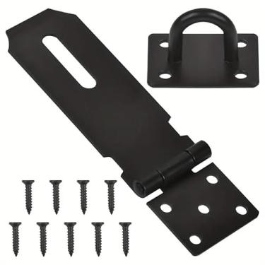 Imagem de 1 conjunto de ferrolho de cadeado resistente de aço inoxidável com parafusos de montagem, trava de ferrolho de segurança | Fecho de porta de segurança de 8 cm, preto, 1 pacote