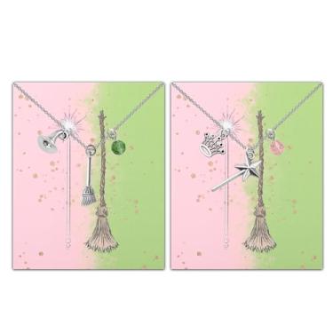 Imagem de PLITI Presente inspirado em filmes musicais, presente para fãs de bruxas, presentes musicais para amantes do amor, conjunto de colar de bruxa verde e rosa para melhores amigos, Medium, Aço inoxidável