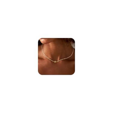 Imagem de Picuzzy Colar de cruz banhado a ouro 14K para mulheres, colar delicado com pingente de cruz para mulheres, crucifixo cristão moderno, joia de fé, presente para mulheres, 15.5 inches (with 2 inch