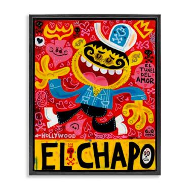 Imagem de Stupell Industries El Chapo arte de parede em tela flutuante cinza com desenho animado peculiar, design de Jorge R. Gutierrez, 80 x 63 cm