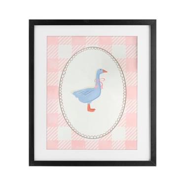 Imagem de Stupell Industries Goose On Soft Pink Plaid Impressão emoldurada preta sob vidro, design por The Paper Curator, 53 x 43 cm