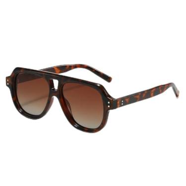 Imagem de HCHES Óculos de Sol Polarizados da Moda Unissex com Rebites Metálicos para Dirigir, Pescar e Ir à Praia (Estampa de Leopardo)