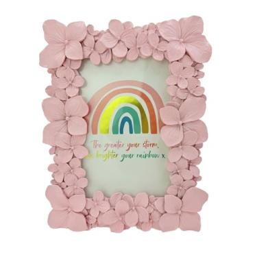 Imagem de Porta-retrato floral rosa 10 x 15 cm, ornamentado, retrô, feito à mão, flores de resina, 10 x 15 cm, com frente de vidro para exibição de mesa e suporte de parede (rosa)