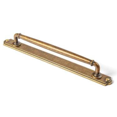 Imagem de Goo-Ki Puxadores de gaveta de latão antigo com placa traseira 19 cm c-c ferragens de armário de cozinha de liga de zinco - pacote com 2 alças de armário de barra de latão vintage com espaçador