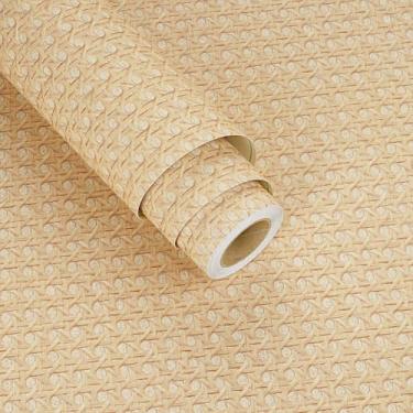 Imagem de Wallderful Papel de parede de vime descascar e colar fita de cana natural trama de vime marrom papel de contato de rattan para gabinete vintage marrom pano de grama papel de parede adesivo para móveis