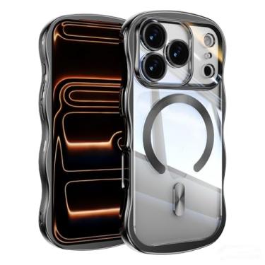 Imagem de Losin Capa compatível com iPhone 17 Pro Max, capa com moldura ondulada encaracolada [compatível com MagSafe] Proteção da câmera transparente, antiamarela, à prova de choque, capa magnética, preta