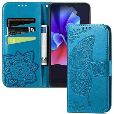 Imagem de MEMAXELUS Capa carteira para Samsung Galaxy A55 5G, capa flip de couro PU em relevo borboleta com suporte para cartão capa à prova de choque para Samsung Galaxy A55 5G flor borboleta azul SD