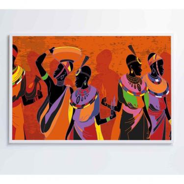 Imagem de Quadro Mulheres Africanas Em Vestidos Coloridos Medidas 60x40 Cm Impressão Tecido Canvas