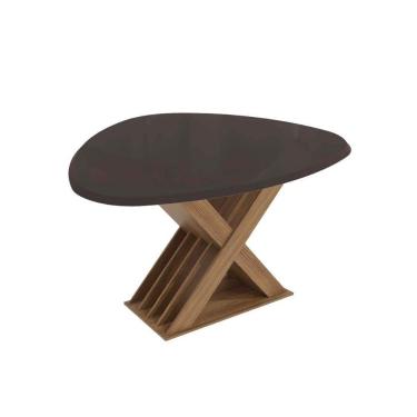 Imagem de Mesa de Sala Jantar Graviola c/Tampo Madeirado c/ Vidro 105x135cm Nogueira/Preto fosco/Vidro preto - Kappesberg