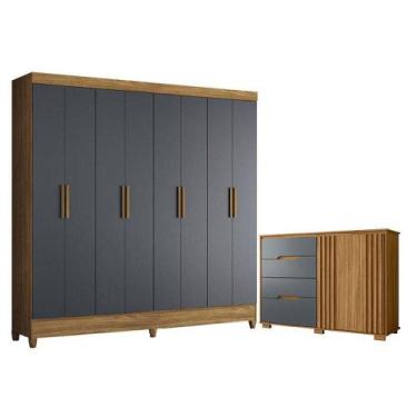 Imagem de Guarda Roupa Casal Marajó E Cômoda Texas Freijó Cinza - Moval - MOVAL 