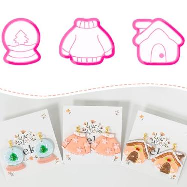 Imagem de Xaekicr Conjunto de 3 cortadores de argila de polímero de Natal – Globo de neve de inverno, suéter, cortadores de argila para brincos – moldes de argila de polímero para férias e ferramentas de argila