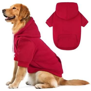 Imagem de Moletom com capuz básico para cães, xadrez, ultramacio, roupas de clima frio, para cães médios, grandes, tecido respirável, aconchegante, casaco quente e elegante com bolso para trela, jaqueta para