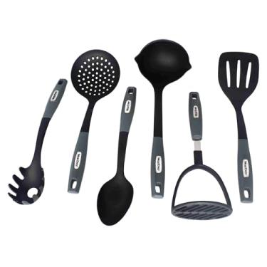 Imagem de WearEver Conjunto de utensílios de cozinha de nylon com 6 peças (escumadeira, colher sólida, espátula/espátula, concha GG, espremedor de batatas e servidor de espaguete)
