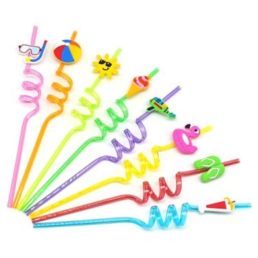 Imagem de 24 canudos reutilizáveis para beber, piscina, aniversário, festa de verão, lembrancinhas com 2 escovas de limpeza e 1 bolsa de armazenamento