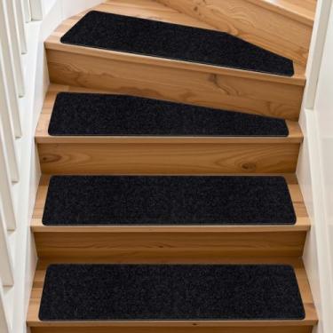 Imagem de PURE ERA Tapete de escada cortável antiderrapante para degraus de madeira, protetor de escada, reutilizável (14 peças, preto)