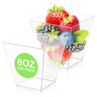 Imagem de Meyeyaia Pacote com 100 copos de sobremesa de plástico quadrados de 227 g Copos de aperitivo parfait transparente para sorvete, pudim de frutas, sobremesas, aperitivos, festa de casamento, suprimentos