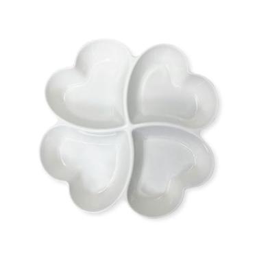 Imagem de Petisqueira Branca em Melamina, 4 Divisórias Formato Coração, 27,5cm de Diâmetro, Tigela para Servir Aperitivos e Salgados