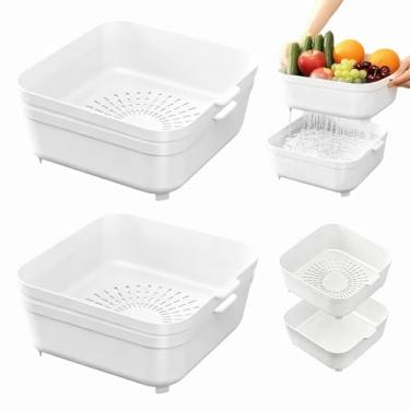 Imagem de Cesta de lavagem de vegetais de 5,4 litros - conjunto de tigelas de 2 peças, coador de plástico - Lavadora de frutas para frutas vermelhas, frutas, feijões e vegetais, sem BPA