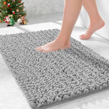 Imagem de Ruggnovea Tapete de banheiro pequeno, 61 x 43 cm, antiderrapante, absorvente para pia e chuveiro, tapete de banheiro espesso lavável tapete de banheiro ultra macio para banheira, cinza