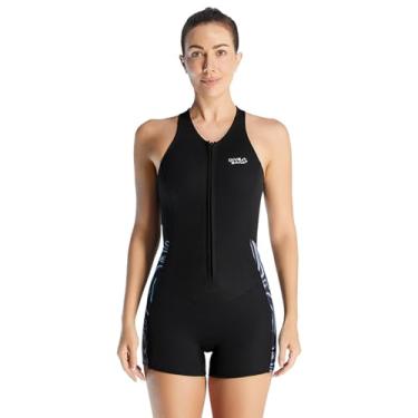 Imagem de doorslay Maiô feminino de manga curta, sem mangas, 2 mm, zíper frontal para natação, mergulho, surfe e outros esportes aquáticos (2GG)