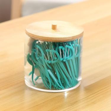 Imagem de Porta Cotonete Acrílico com Tampa Bambu Alta Durabilidade, Vedação e Armazenamento Eficiente (Médio (M))