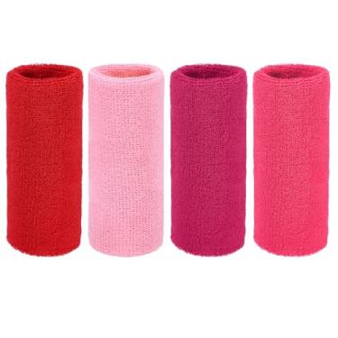 Imagem de YELARXI Pulseiras de suor, pulseiras para esportes de suor 15 x 7,6 cm e pacote com 4 e escarlate/rosa/rosa vermelho/vermelho rosa claro - adequado para (tênis/basquete/futebol/homens e mulheres)