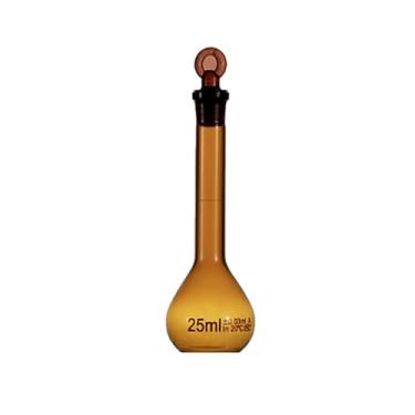Imagem de Balão Volumétrico Classe A Marrom Com Tampa - Vidro Borossilicato De Alta Qualidade - Vários Tamanhos (5ml-2000ml) - Resistente Ao Calor Para Laboratórios Científicos E Industriais(25ml)