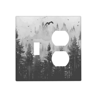 Imagem de BHGAHD Capas de tomada decorativas com pintura de tinta de floresta de montanha enevoada, placa de parede de 2 gangues, interruptor de luz duplex único, capa de interruptor de luz para decoração de