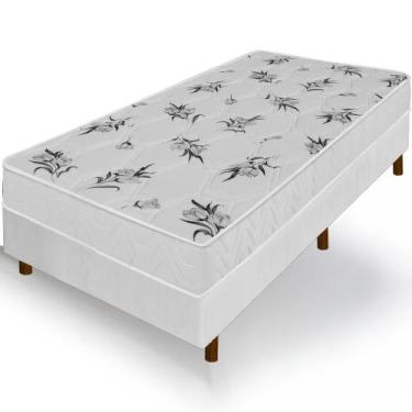Imagem de Cama Box Solteiro King Branca Colchão Castelar Espuma D33 Bordado 96x2