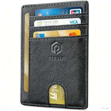 Imagem de Carteira fina para homens, porta-cartões minimalista e leve com caixa de presente, carteira fina de couro sintético com bolso frontal para transporte diário