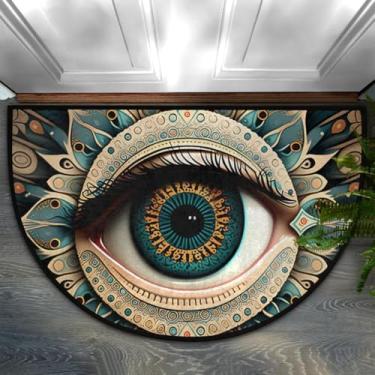 Imagem de Tapete de porta meio redondo, mandala, olho turco, abstrato, antiderrapante, absorvente, semicírculo, tapetes laváveis, para ambientes internos e externos, pátio, cozinha, banheiro, entrada, lareira