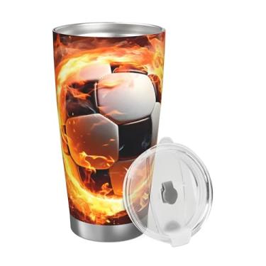 Imagem de hongjinglin Copo de futebol de fogo abstrato de 590 ml com isolamento de aço inoxidável com tampa, copo de viagem, copo de café, copos de água para bebidas frias e quentes, presentes para mulheres e