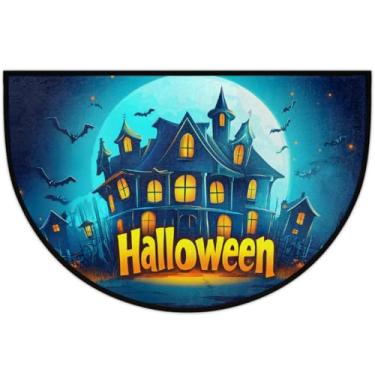 Imagem de Tapete de porta meio redondo, dia das bruxas, férias, antiderrapante, absorvente, semicírculo, tapetes laváveis, meia lua, tapetes para ambientes internos, pátio, cozinha, banheiro, entrada, lareira