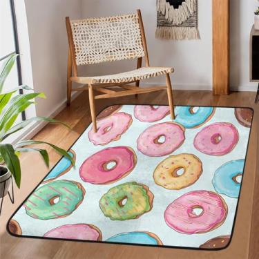 Imagem de Tapete de área para sala de estar, lavável à máquina, donut, colorido, fofo, antiderrapante, tapete macio, para sala de estar, quarto, sala de jantar, berçário, cozinha, decoração de casa