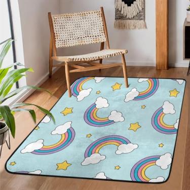 Imagem de Tapete de área de 9,5 x 1,5 m para sala de estar, lavável à máquina, estampa de arco-íris, tapete antiderrapante macio para sala de estar, quarto, sala de jantar, berçário, cozinha, decoração de casa