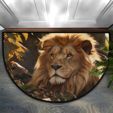 Imagem de Tapete de porta meio redondo, leão, animal, realista, antiderrapante, absorvente, semicírculo, tapetes laváveis, para ambientes internos e externos, pátio, cozinha, banheiro, entrada, lareira