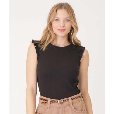 Imagem de Blusa Regata Feminina Canelada Babado Marisa-17018, Preto, P