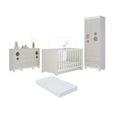 Imagem de Quarto De Bebê Completo Berço Americano 3 Em 1 Colchão Suspiro Multimóveis MP4676 Branco-off White