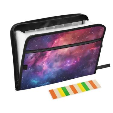 Imagem de CEBUGI Pasta expansível com 13 bolsos, organizador de arquivos sanfonado à prova d'água com etiquetas tamanho A4, organizador de documentos de papel para escola, escritório, galáxia